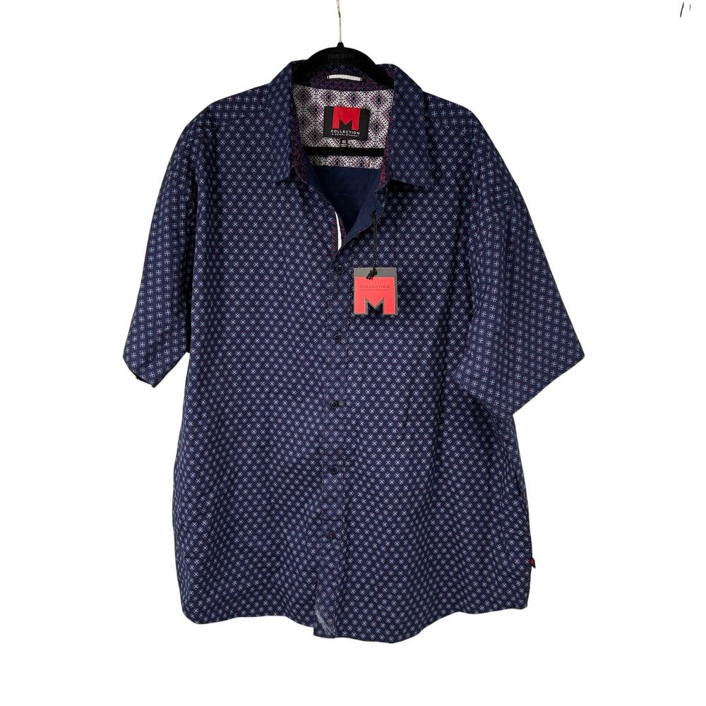 Michael Strahan Navy Blue Short Sleeve Button Up Collared Shirt Men’s 4X NWT